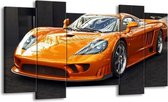 GroepArt - Schilderij - Auto - Oranje, Grijs, Wit - 120x65 5Luik - Foto Op Canvas - GroepArt 6000+ Schilderijen 0p Canvas Art Collectie - Wanddecoratie