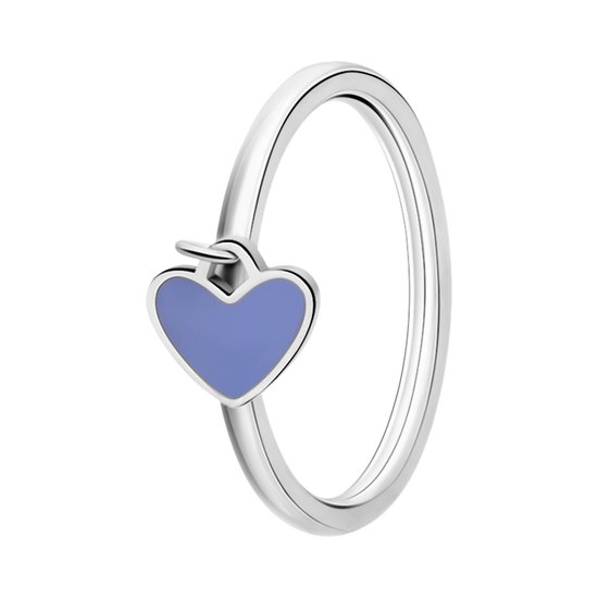 Lucardi Kinder Stalen ring met hart emaille lichtblauw - Ring - Staal - Zilverkleurig - 16 / 50 mm