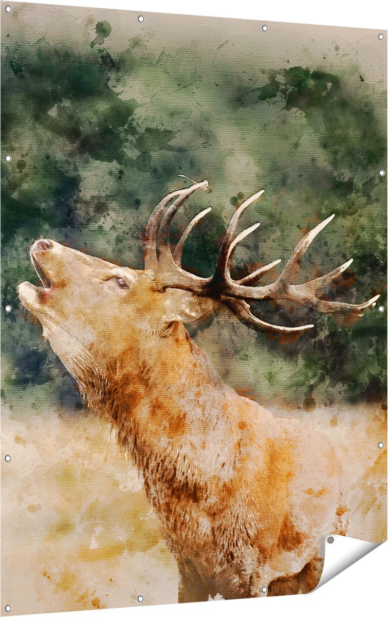 Gards Tuinposter Hert Aquarel - Abstract - 120x160 cm - Tuindoek - Tuindecoratie - Wanddecoratie buiten - Tuinschilderij Multikleur