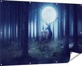 Gards Tuinposter Hert in het Bos tijdens Volle Maan - 150x100 cm - Tuindoek - Tuindecoratie - Wanddecoratie buiten - Tuinschilderij