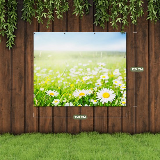 Gards Affiche de Jardin Fleur Champ de Marguerites - Fleurs - 150x120 cm - Toile Jardin - Décoration de jardin - Décoration murale Extérieur - Tableau Jardin