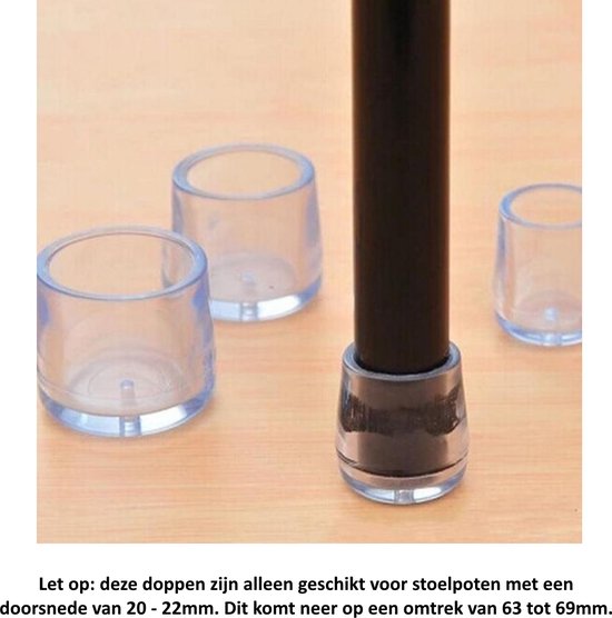 Adsamm® Stoelpootdoppen met vilt, transparant, diameter 13-14 mm, rond, vilten meubelglijders voor ronde stoelpoten en ronde afgeschuinde stoelpoten