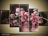 Schilderij -  Orchidee - Roze, Zwart - 150x70cm 5Luik - GroepArt - Handgeschilderd Schilderij - Canvas Schilderij - Wanddecoratie - Woonkamer - Slaapkamer - Geschilderd Door Onze Kunstenaars 2000+Collectie Maatwerk Mogelijk