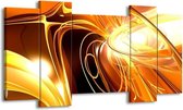 GroepArt - Schilderij - Abstract - Geel, Goud, Bruin - 120x65 5Luik - Foto Op Canvas - GroepArt 6000+ Schilderijen 0p Canvas Art Collectie - Wanddecoratie