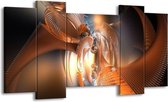 GroepArt - Schilderij - Abstract - Oranje, Goud, Bruin - 120x65 5Luik - Foto Op Canvas - GroepArt 6000+ Schilderijen 0p Canvas Art Collectie - Wanddecoratie