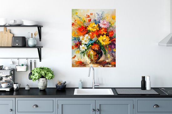 Poster Fleurs - Colorées - Peinture à l'huile - Pot de fleurs - 60x80 cm