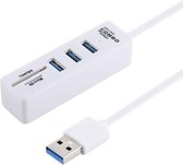2-in-1 TF / SD-kaartlezer + 3 x USB 3.0-poorten naar USB 3.0 HUB-converter, kabellengte: 26 cm (wit)