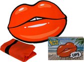 Strandlaken kusmond - strandhanddoek lippen lippenstift rood kus - handdoek leuke vorm print