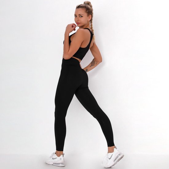 SUNMOOL - Sportlegging High Waist - Sportlegging - Dames Sportlegging - Legging - Hight Waist - Yogalegging - Sport Broek & Bra Set - Zwart - Maat: S van SUNMOOL — afbeelding 2