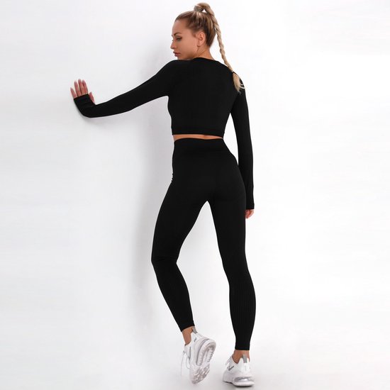 SUNMOOL - Sportlegging High Waist - Sportlegging - Dames Sportlegging - Legging - Hight Waist - Yogalegging - Sport Broek & Top Set - Zwart - Maat: S — afbeelding 4