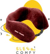 Sleep Comfy - Ergo Travel Serie - Nekkussen - Luxe Reiskussen - Neksteun - Traagschuim - Extreem comfortabel - Bordeaux - Memory Foam - Ergonomisch - Orthopedisch - Vliegtuig | Auto | Thuiswerken