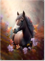 Poster de jardin Cheval - Fleurs - Nature - Violet - Animaux - 120x170 cm - Décoration murale Outdoor - Poster de jardin - Toile de jardin - Poster de clôture - Tableau de jardin