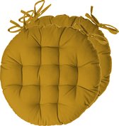 Atmosphera Tuinstoelkussens - 2x - okergeel - katoen - 38 x 38 x 6.5 cm - wicker zitkussen rond