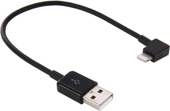 Elbow Haakse Lightning kabel - USB 2.0 naar Lightning - 20cm -Zwart | bol