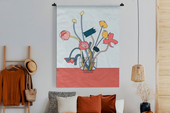 Wandkleed - Wanddoek - Bloemen - Retro - Pastel - 150x200 cm - Wandtapijt