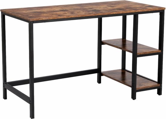 Mazazu - Computertafel - Bureau - Twee planken - Industrieel - Vintage - Bruin/zwart - 120x60x75 - MAZAZU