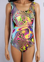 Badpak dames- Tropische print zwempak- Dames Badmode Bikini Strandkleding Zwemkleding 420- Blauw geel groen kleurenverloop- Maat 38/XS
