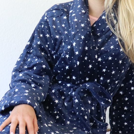 Tenderness Dames Badjas - Fleece - Sjaalkraag - Blauw - Maat XL