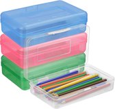 Belle Vous Boîte de Rangement Crayons en Plastique (Lot de 4) - L20 x L11,5cm x H5,5cm - Grandes Boîtes Empilables de Couleurs Assorties - Boîte de Rangement pour Pinceaux, Peinture, Crayons, École & Bureau