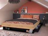 Bed met lade en nis 160 x 200 cm - Naturel en zwart - MISTA L 164 cm x H 28 cm x D 206 cm