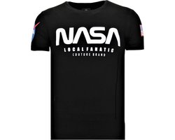 Bedrukte T-shirt Heren - NASA American Flag Shirt - Zwart