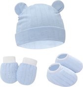 Bonnet, mitaines et chaussons à gratter Bébé nouveau-né - Ours bleu clair