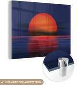MuchoWow® Glasschilderij 40x30 cm - Schilderij acrylglas - Een illustratie van de schemering over zee - Foto op glas - Schilderijen