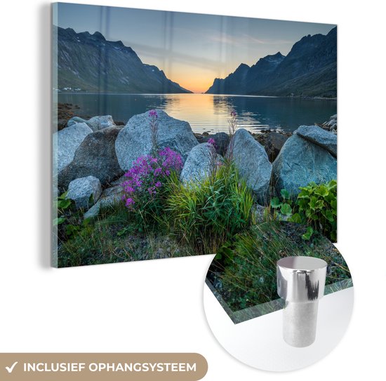 MuchoWow® Glasschilderij 180x120 cm - Schilderij acrylglas - Ersfjordbotn fjord Noorwegen fotoprint - Foto op glas - Schilderijen