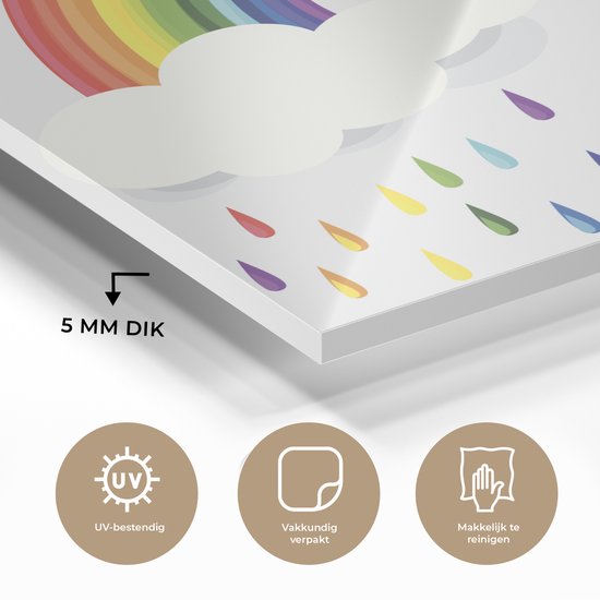 Peinture sur verre - un arc-en-ciel avec des nuages et des gouttes d'arc-en-ciel - 90x90 cm - Peintures sur Verre Peintures - Photo sur Glas