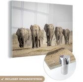 MuchoWow® Glasschilderij 180x120 cm - Schilderij acrylglas - Olifant - Afrikaans - Stof - Foto op glas - Schilderijen