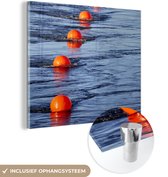 MuchoWow® Glasschilderij 50x50 cm - Schilderij acrylglas - Boei - Oranje - Blauw - Foto op glas - Schilderijen