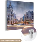 MuchoWow® Glasschilderij 20x20 cm - Schilderij acrylglas - Madrid - Straat - Wolk - Foto op glas - Schilderijen