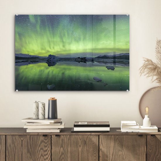 Peinture sur verre - Aurores boréales - Vert - Reflet - 60x40 cm - Peintures Plexiglas