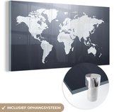 MuchoWow® Glasschilderij 160x80 cm - Schilderij acrylglas - Wereldkaart - Simpel - Zwart - Wit - Foto op glas - Schilderijen