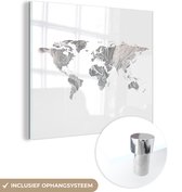 MuchoWow® Glasschilderij 50x50 cm - Schilderij acrylglas - Wereldkaart - Grijs - Roze - Foto op glas - Schilderijen