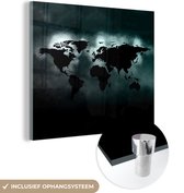 MuchoWow® Glasschilderij 90x90 cm - Schilderij acrylglas - Wereldkaart - Zwart - Licht - Foto op glas - Schilderijen