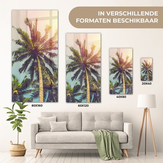 MuchoWow® Peinture sur verre 80x160 cm - Peinture sur verre acrylique - Palmier - Été - Tropical - Soleil - Photo sur verre - Peintures