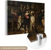 MuchoWow® Glasschilderij 120x80 cm - Schilderij acrylglas - De Nachtwacht - Kunst - Oude meesters - Rembrandt - Foto op glas - Schilderijen