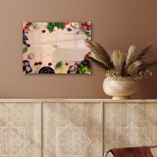 MuchoWow® Peinture sur verre 40x30 cm - Peinture sur verre acrylique - Fruits - Fraises - Paprika - Cuisine - Photo sur verre - Peintures
