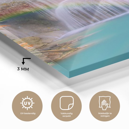 MuchoWow® Peinture sur verre 20x20 cm - Peinture sur verre acrylique - Cascade - Arbres - Arc-en-ciel - Violet - Photo sur verre - Peintures