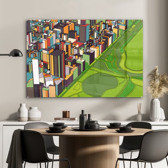 MuchoWow® Peinture sur verre 90x60 cm - Peinture sur verre acrylique - Illustration parc central - Photo sur verre - Peintures