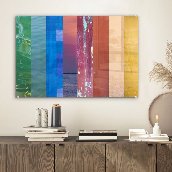 MuchoWow® Peinture sur verre 60x40 cm - Peinture acrylique sur verre - Arc-en-ciel réalisé à partir de photos - Photo sur verre - Peintures