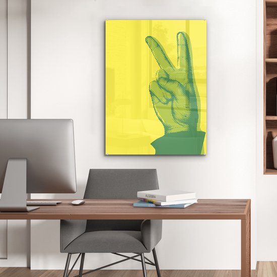 MuchoWow® Peinture sur verre 60x80 cm - Peinture sur verre acrylique - Deux doigts vers le haut - Photo sur verre - Peintures