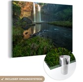MuchoWow® Glasschilderij 30x20 cm - Schilderij acrylglas - Waterval in bos - Foto op glas - Schilderijen