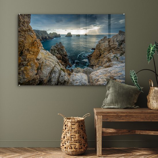 ® Glasschilderij 120x80 cm - Schilderij acrylglas - Uitzicht aan de kust van Bretagne - Foto op glas - Muurdecoratie woonkamer - Wanddecoratie slaapkamer - Schilderijen