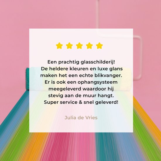 MuchoWow® Peinture sur verre 50x50 cm - Peinture sur verre - Rouleau à peinture qui fait des rayures arc-en-ciel - Photo sur verre acrylique - Peintures