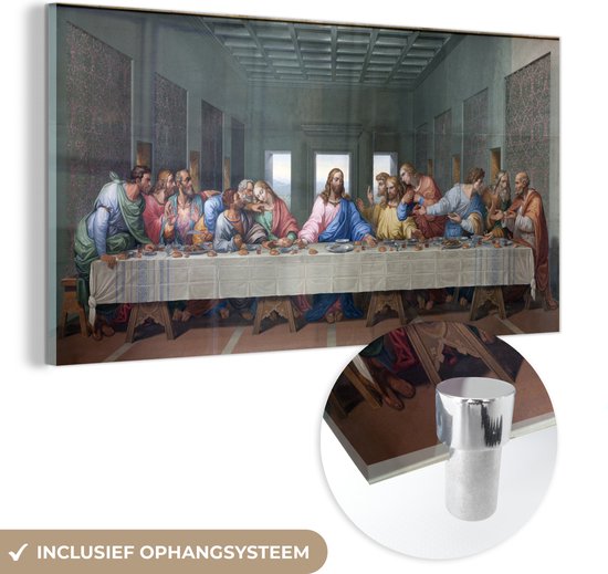 MuchoWow® Glasschilderij 160x80 cm - Schilderij acrylglas - Het laatste avondmaal - Leonardo da Vinci - Foto op glas - Schilderijen