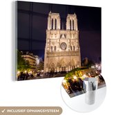 MuchoWow® Glasschilderij 60x40 cm - Schilderij acrylglas - Parijs - Notre Dame - Nacht - Foto op glas - Schilderijen