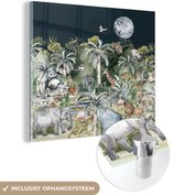 MuchoWow® Glasschilderij 50x50 cm - Schilderij acrylglas - Kinderen - Jungle - Natuur - Dieren - Planten - Foto op glas - Schilderijen