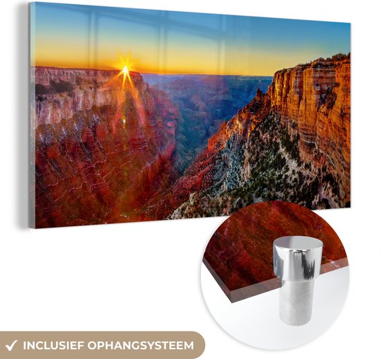 MuchoWow® Glasschilderij 40x20 cm - Schilderij acrylglas - Grand Canyon National Park bij zonsondergang - Foto op glas - Schilderijen